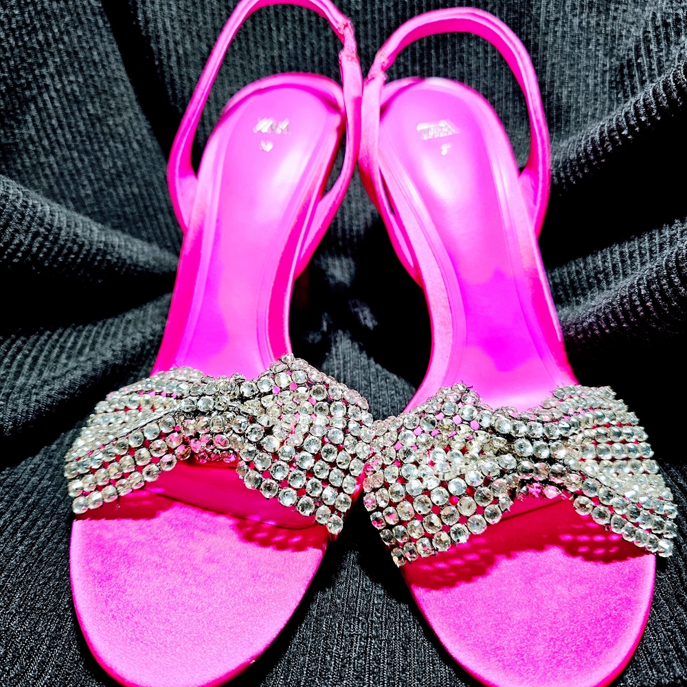 Zara Pink and Silver Crystal Embellished Heels
